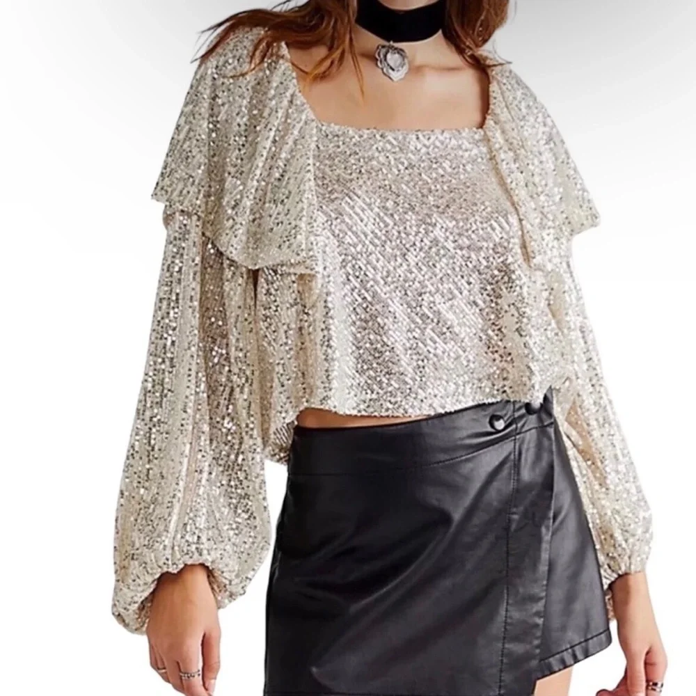 Free People Cropped Festival Sequin Top Size XS - Picture 1 of 7